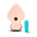 b-Vibe Slipskin Realistic Silicone Dildo 10 inch Curved Cream next to a blue attachment, showcasing its lifelike design.