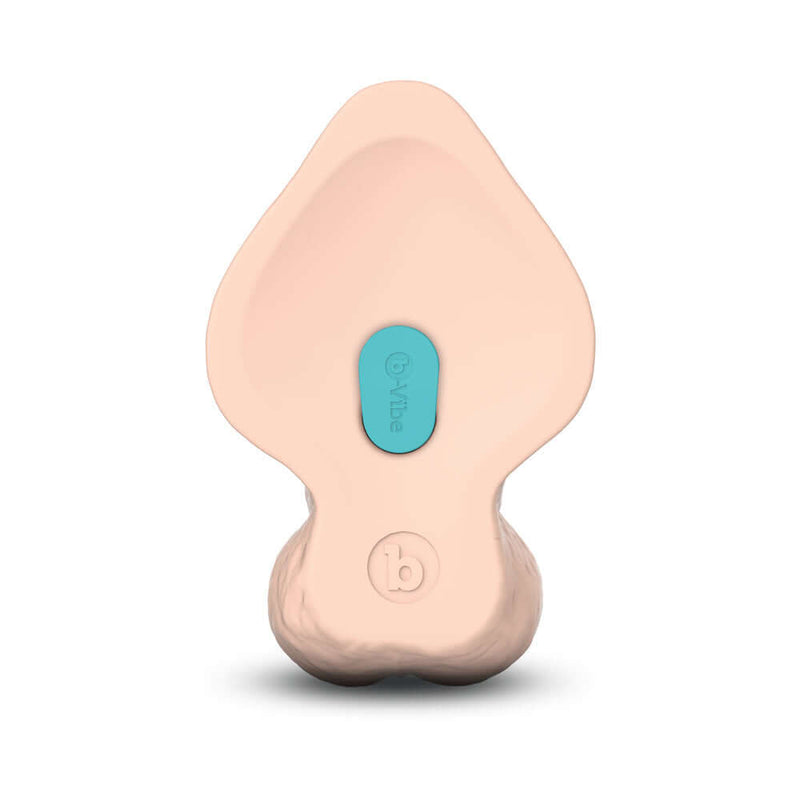 b-Vibe Slipskin Realistic Silicone Dildo 10 inch Curved Cream viewed from underneath, showcasing its design and button.