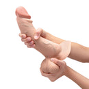 b-Vibe Slipskin Realistic Silicone Dildo 10 inch Curved Cream held in hands for realistic sensual experience