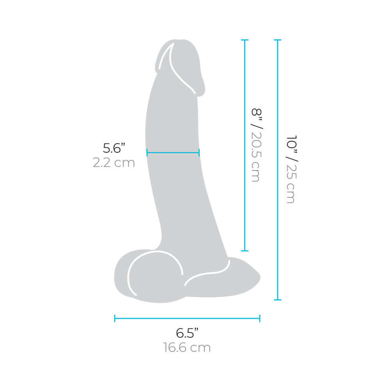 b-Vibe Slipskin Realistic Silicone Dildo 10 inch Curved Cream dimensions with measurements and sizes