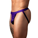 Male Power Eggplant Crossover Jock Plum S/M displayed in a side view, showcasing its sleek design and rich plum color.