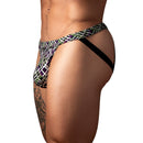 Male Power Gridlock'd Jock With Strap Print L/XL featuring geometric print and strappy design.