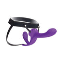 Together Lock-In Dual-Ended Vibrating Strap-on & Harness Set in purple with a comfortable adjustable harness.