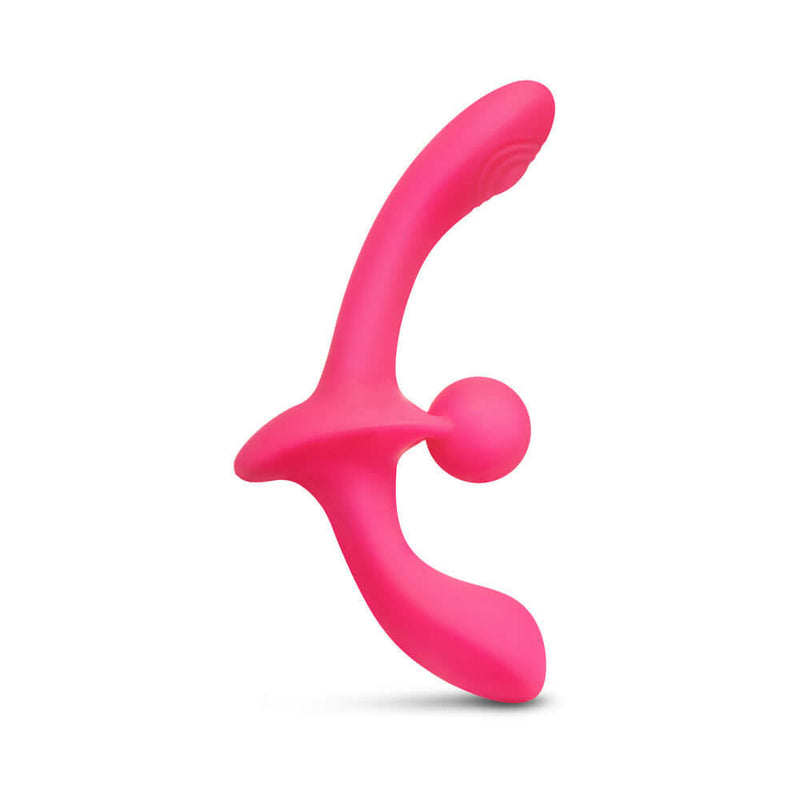 Together Double Tap Dual Ended Vibrating Strapless Strap on in vibrant pink design for dual stimulation.