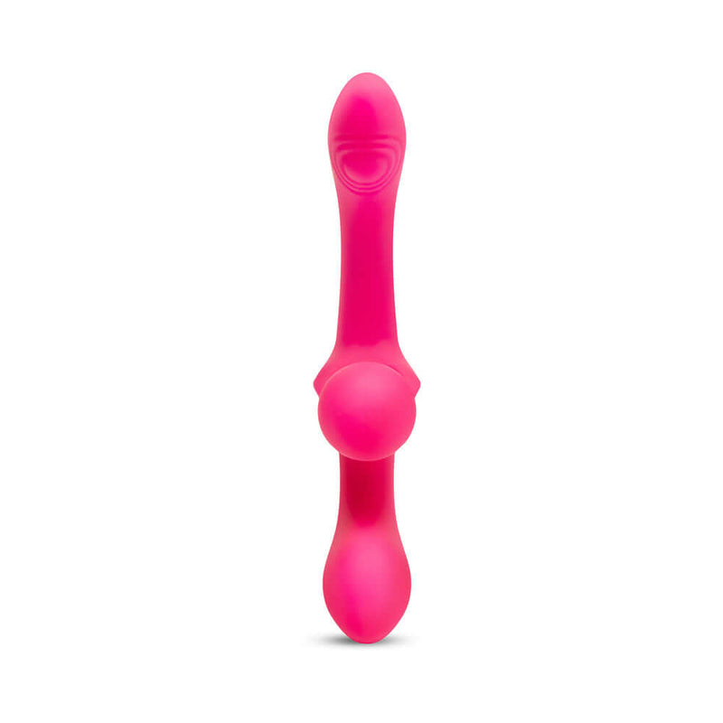 Together Double Tap Dual Ended Vibrating Strapless Strap on in vibrant pink, designed for shared pleasure and stimulation.