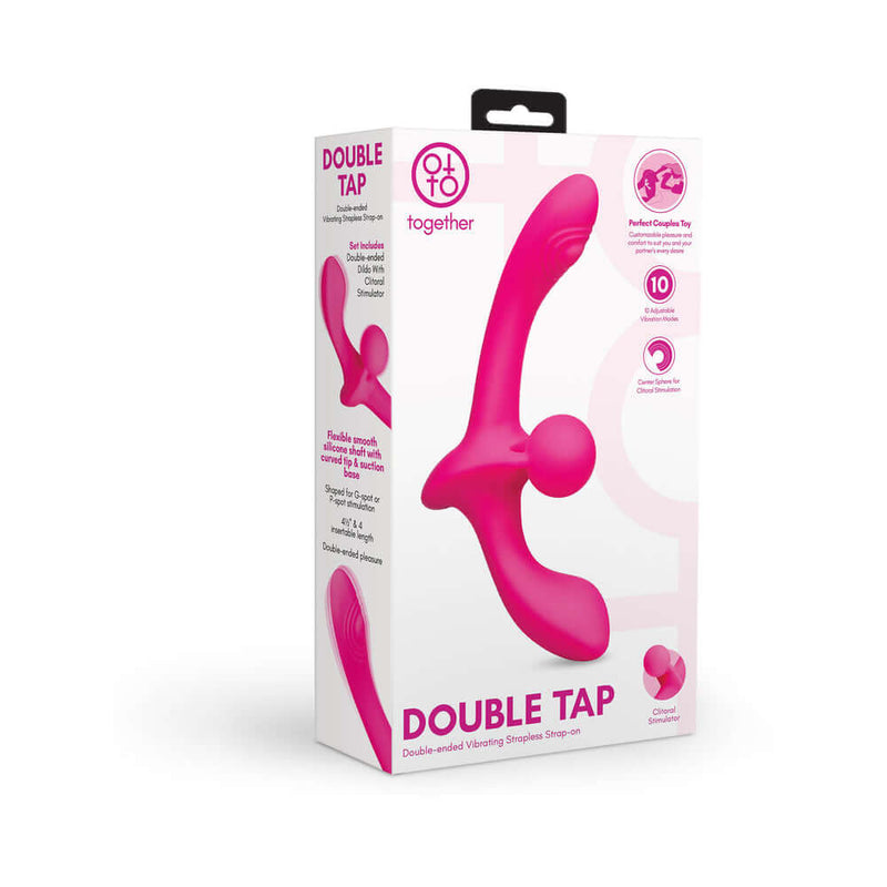 Together Double Tap Dual Ended Vibrating Strapless Strap on packaging with product features and design.