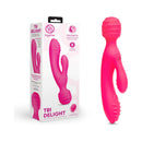 Together Tri Delight Dual-Ended Triple Stim Wand & Rabbit Vibrator packaging and product in vibrant pink.