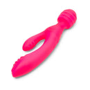 Together Tri Delight Dual-Ended Triple Stim Wand & Rabbit Vibrator in vibrant pink silicone, designed for versatile stimulation.
