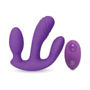 Together Blended Pleasure Remote Controlled Triple-Pronged Vibrator in purple with remote control.
