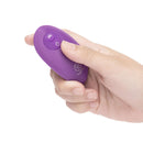 Remote control for Together Blended Pleasure Remote Controlled Triple-Pronged Vibrator in hand.