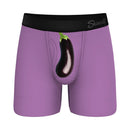 Shinesty Eggplant Ball Hammock Pouch Underwear With Fly XL featuring playful purple eggplant print.