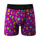 Shinesty Naughty Bears Ball Hammock Pouch Underwear XL featuring colorful gummy bear print on purple background.