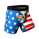 Shinesty The Mascot American Flag Ball Hammock Underwear XS with fly design featuring stars and stripes.