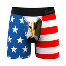 Shinesty Mascot American Flag Ball Hammock Underwear Small featuring bold stars and stripes with eagle design.