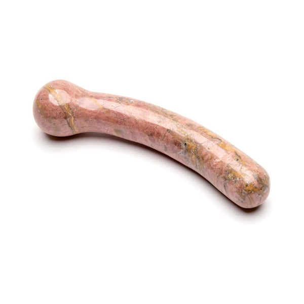 Chakrubs Anahata Curve Rhodonite Wand, a hand-carved crystal tool for emotional healing and heart chakra awakening.