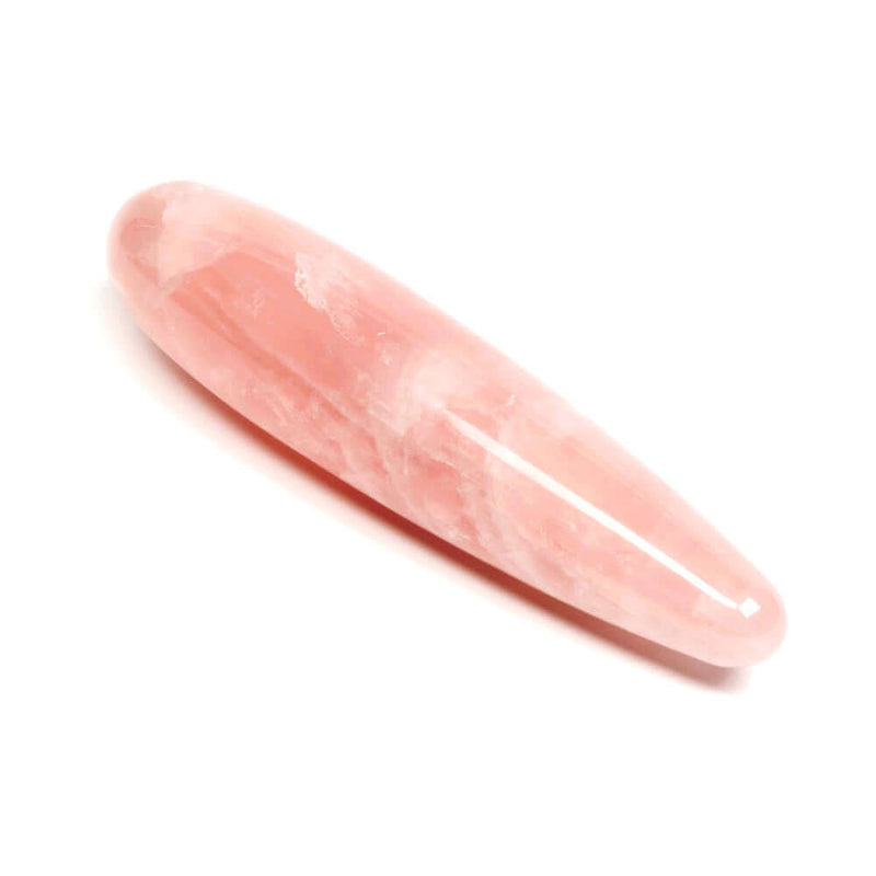 Chakrubs Heart Original Rose Quartz Wand showcasing its hand-carved, smooth design in pale pink rose quartz.