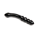 Chakrubs Xaga Viper Obsidian Wand showcasing its sleek, hand-carved design and ridged shape.