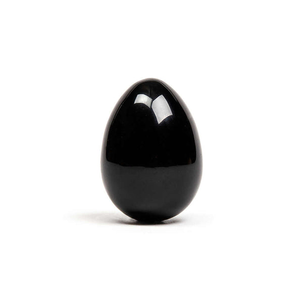 Chakrubs Xaga Yoni Egg Obsidian non-drilled, a polished black obsidian yoni egg for mindfulness and energy work.