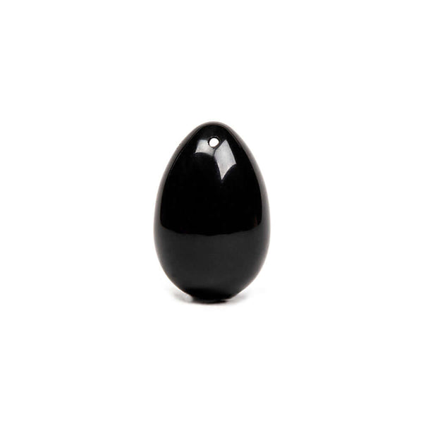 Chakrubs Xaga Yoni Egg Obsidian drilled, black obsidian yoni egg for pelvic floor strengthening.