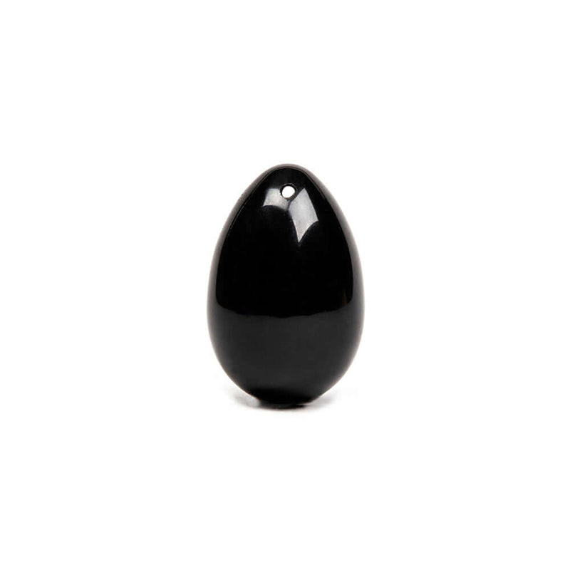 Chakrubs Xaga Yoni Egg Obsidian drilled, black obsidian yoni egg for pelvic floor strengthening.