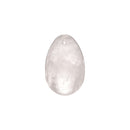 Chakrubs Prism Yoni Egg Clear Quartz drilled, a hand-carved crystal wellness tool for pelvic floor strengthening.