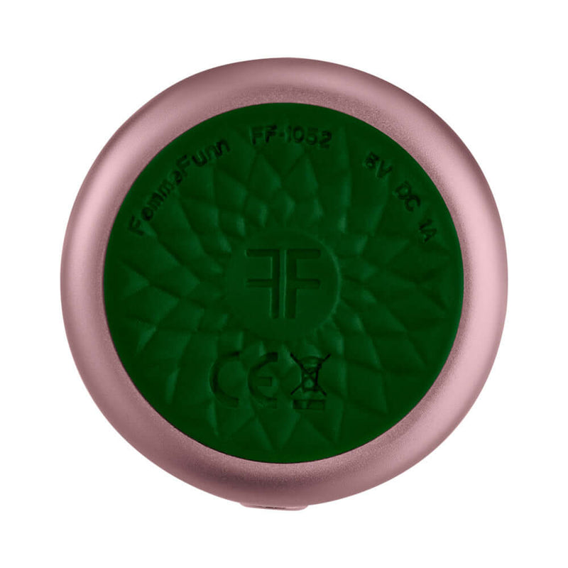 FemmeFunn Bougie Anal Plug Rose Gold base design with logo and intricate texture in metallic rose gold.
