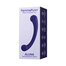 FemmeFunn Aluna Dual Stimulating Arc Vibrator Purple packaging design on display.