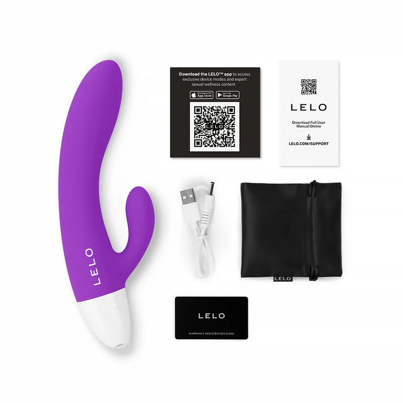 LELO KAYA Originals Rabbit Vibrator with accessories including charger, warranty card, and user guide.