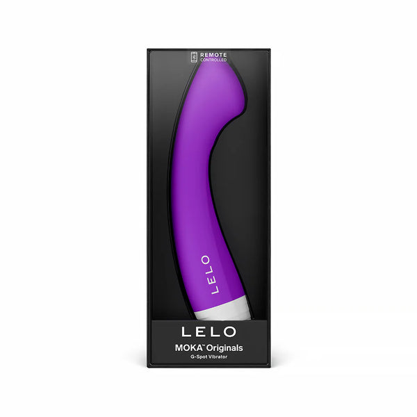 LELO MOKA Originals G-spot Vibrator in packaging, featuring a sleek purple design for targeted stimulation.