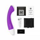 LELO MOKA Originals G-spot Vibrator with accessories including charger, user guide, and storage pouch.