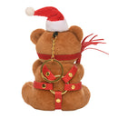 Master Series Holiday Bondage Bear Keychain Brown with red Santa hat and harness, festive accessory.