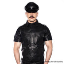 Prowler RED Military Cap Black Medium 57 cm worn with a stylish black leather shirt and peaked cap.