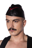 Prowler RED Triangle Cap Black and Red Medium 57cm worn confidently by a model, enhancing a bold fetish look.
