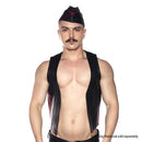 Prowler RED Triangle Cap Black and Red Medium 57cm worn by a model showcasing a bold fetish style.