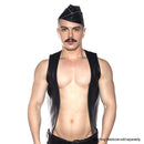 Prowler RED Triangle Cap Grey Extra Large worn with a black leather vest, showcasing a confident fetish look.