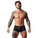 Male Power Kilauea Limited Edition Mini Short Black L showcased on a muscular man with tattoos, emphasizing modern underwear style.