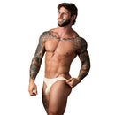 Male Power Mykonos Limited Edition Bong Thong Ivory S/M on a smiling man showcasing body confidence and style.