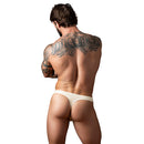 Male Power Mykonos Limited Edition Bong Thong Ivory S/M on a male model showcasing a modern underwear design.