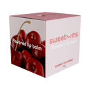 Sweetums Flavored Lip Balm Cherry packaging featuring cherries and the product label for glossy hydration.