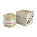 Sweetums Flavored Lip Balm Vanilla packaging and jar, showcasing creamy vanilla flavor for soft lips.
