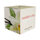 Sweetums Flavored Lip Balm Vanilla packaging featuring vanilla flower illustration, 9.5g lip care product.