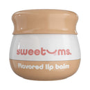 Sweetums Flavored Lip Balm Peach packaging featuring a glossy peach-colored lid and white base.