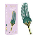 The Pleasure Company Cleo Vibrating Tickler Green packaging with product showcasing its elegant design and features.