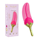The Pleasure Company Cleo Vibrating Tickler Pink with luxurious gold handle and soft pink feathers for sensual play.