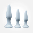 Vush Essentials Silicone Anal Plug Trio Gray three-piece silicone anal plug set in gray