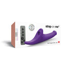 Strap-on-me Multi Orgasm Vibrating Dildo Medium Purple product packaging with remote control.