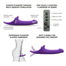 Strap-on-me Multi Orgasm Vibrating Dildo Medium Purple features flapping clitoral stimulation and multiple vibration modes.