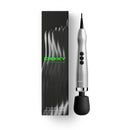 Doxy Die Cast Max Plug-in Wand Massager Silver with packaging, showcasing its sleek design and powerful features.