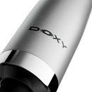Doxy Die Cast Max Plug-in Wand Massager Silver close-up showing die cast metal design and brand logo.