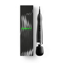 Doxy Die Cast Max Plug-in Wand Massager Black displayed with its packaging for powerful and continuous performance.
